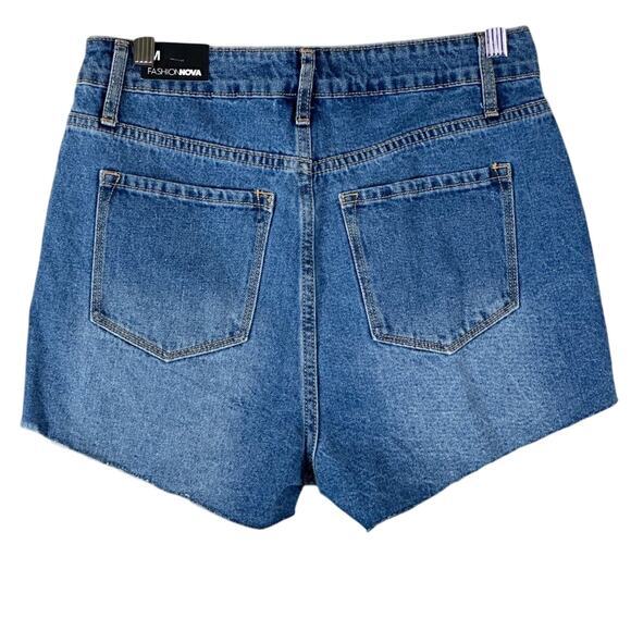 NWT Fashion Nova Jean Shorts Womens M Medium Wash Distressed Daisy Dukes Cowgirl - Picture 5 of 7